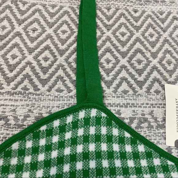 NEW Anthropologie Gingham Knit Mini Dress Green & White Check Stretch Mod Retro - Picture 4 of 12